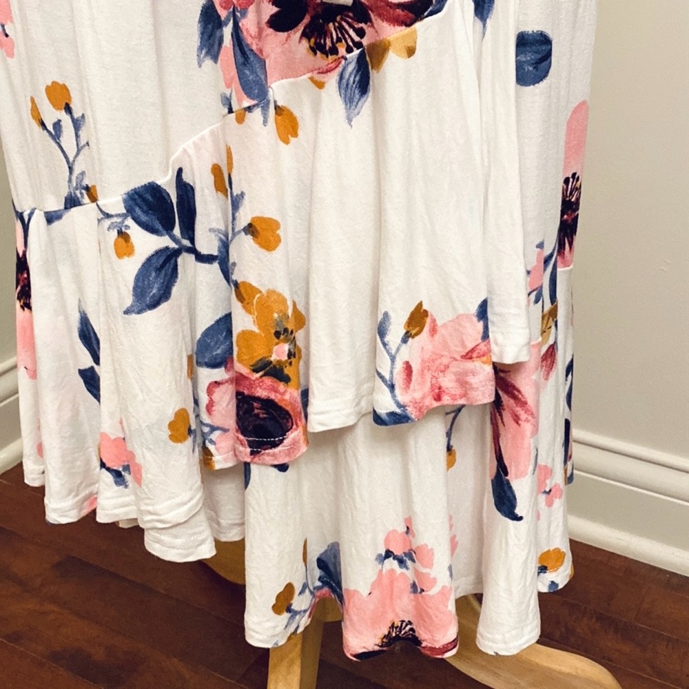 Levaca White Blue Pink Floral SZ S Romantic Boho Chic Coastal Ruffled Dress - Picture 5 of 12